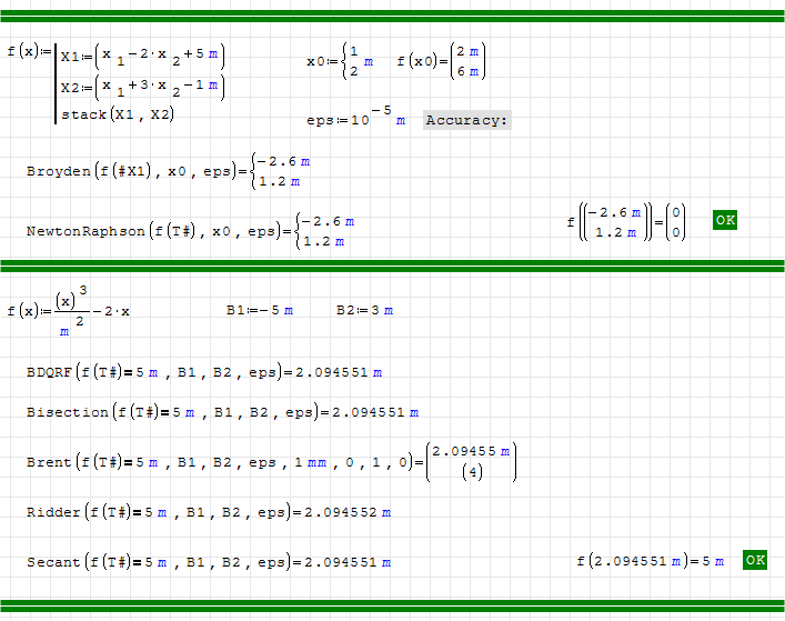 Contiene solucionadores no lineales para ecuaciones y sistemas de ecuaciones: Bisected Direct Quadratic Regula Falsi (BDQRF), bisección, Brent, Broyden, homotopía, Newton-Raphson, Ridder, secante, etc.
